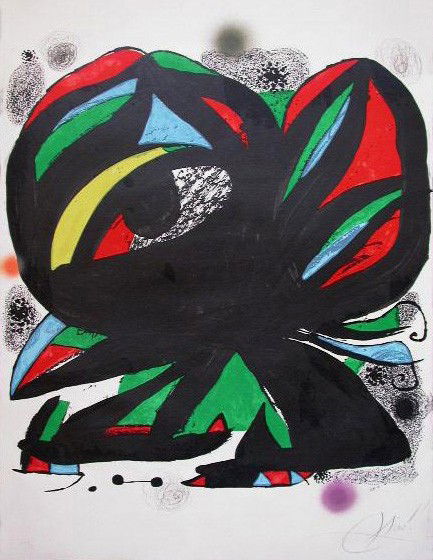 JOAN MIRO H.Signed Lithograph Surrealism: JOAN MIRO 1893-1983 Montroig 1893-1983 Mallorca (Spanish) Title: Fundacio Joan Miro, 1975 Technique: Original Hand Signed and Numbered Lithograph in colours on Arches vellum paper Paper Size: 70 x 50