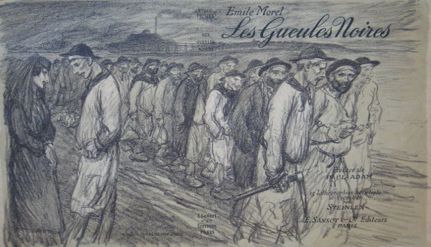T.A STEINLEN Lithograph Swiss French 1907: STEINLEN THEOPHILE ALEXANDRE 1859-1923 Lausanne 1859-1923 Paris Title: Workers leaving a Mine / La Sortie de la Mine, 1907 Technique: Original Lithograph on paper Paper Size: 35 x 52 cm / 13.8 x 20.5 