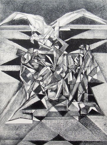 JACQUES VILLON Signed Lithograph French Cubism: JACQUES VILLON 1875-1963 (Gaston Duchamp) Damville 1875-1963 Paris (French) Title: The Eagle leaves Prometheus / L'Aigle quitte Promethee, 1955-1960 Technique: Original Hand Signed Lithograph on Arche