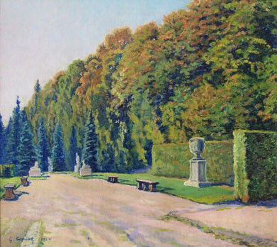 G.C. CARIOT Oil Painting German 1924 French: GUSTAVE CAMILLE CARIOT 1872-1950 Paris Mandres (French) Title: The Park in Georgenborn, 1924 Technique: Original Signed and Dated Oil Painting on canvas Size: 40 x 45 cm / 15.7 x 17.7 in Additional In