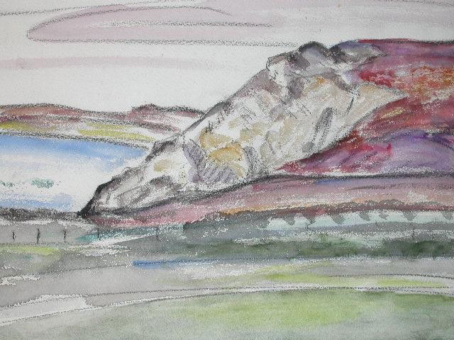 HENRI LEBASQUE Watercolor Impressionism: HENRI LEBASQUE 1865-1937 Champigne 1865-1937 (French) Title: Landscape with Hills / Woman in Landscape Technique: Original Signed Watercolor and Pencil Double Sided Painting Front: Watercolors and bla