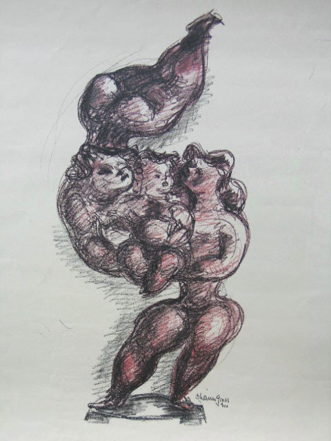 CHAIM GROSS Hand Signed Print American Art: CHAIM GROSS 1904-1991 Kolomyia (Ukraine) 1904 - USA 1991 (American) Title: Parents holding their Child Technique: Original Signed, Dated and Inscribed Offset Print on paper Size: 55.5 x 44.5 cm / 21.6