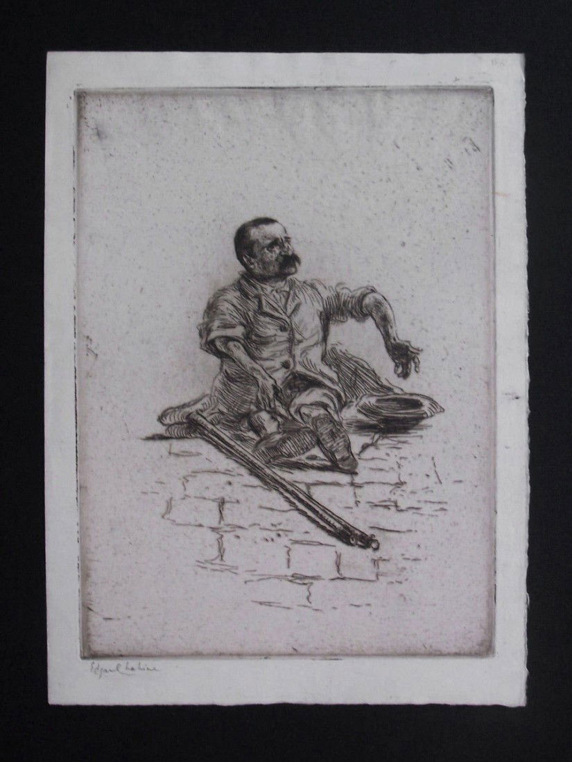 EDGAR CHAHINE H.Signed Etching Armenian 1906: EDGAR CHAHINE Venice 1874-1947 France (Armenian / French / Italian) Title: Le Mendiant Ubaldo, 1906 Technique: Original Hand Signed Colour Etching on Hollande paper Paper Size: 24.5 x 18 cm / 9.6 x 7