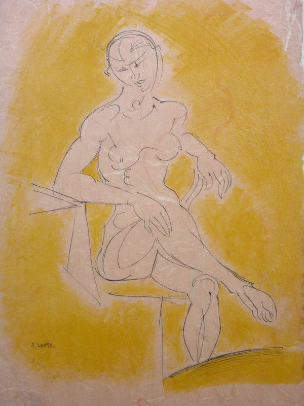 ANDRE LHOTE hand Signed Lithograph French Cubism: ANDRE LHOTE 1885-1962 1885-1962 (French) Title: Sitted Female Nude, circa 1955 Technique: Original Hand Signed and Dedicated Lithograph in colour on Arches Vellum paper. Paper Size: 50 x 33 cm / 19.7
