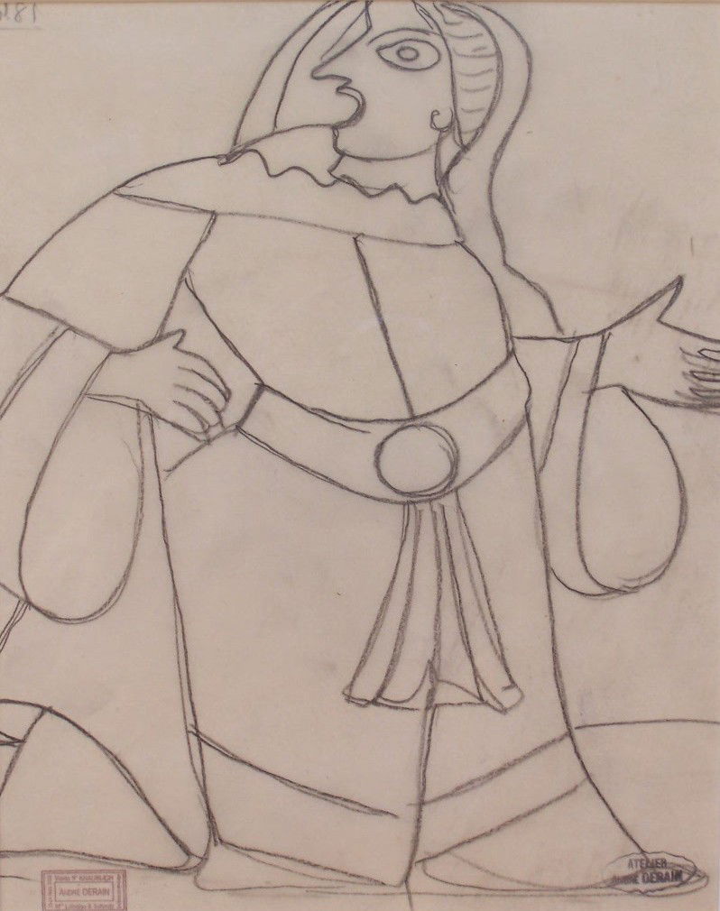 ANDRE DERAIN Signed Drawing Fauvism French Art: ANDRE DERAIN 1880-1954 Chatou, Paris 1880-1954 Garches Title: Monk Figure Technique: Original Stamp Signed Pencil on tracing paper Size: 21.5 x 17 cm / 8.5 x 6.7 in Additional Information: The drawing