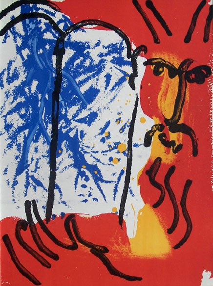 MARC CHAGALL Lithograph, 1956 Bible: MARC CHAGALL 1887-1985 [Shagal, Mark, Zakharovich, Moses] Vitebsk, Belarus 1887-1985 Saint-Paul-de-Vence, Alpes-Maritimes Title: Moses II, 1956 Technique: Original Lithograph in Colours on paper Paper