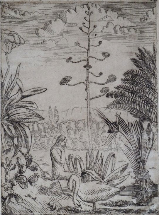 JOSEPH HECHT H.Signed Drypoint: JOSEPH HECHT (1891-1951) (French) Title: Leda and the Swan , circa 1930's Technique: Original Hand Signed and Numbered Etching on laid paper Paper Size: 39 x 28.5 cm / 15.3 x 11.2 in Image Size: 23.7