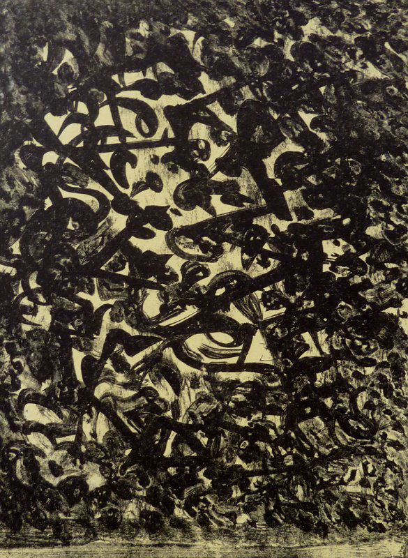 MARK TOBEY H.Signed Lithograph 1973 American: Mark TOBEY (1890-1976) (American) Title: Black by Yellow, 1973 Technique: Original Hand Signed, Numbered and Dated Lithograph in colours on wove paper Paper Size: 44 x 36.3 cm / 17.3 x 14.1 in Image S