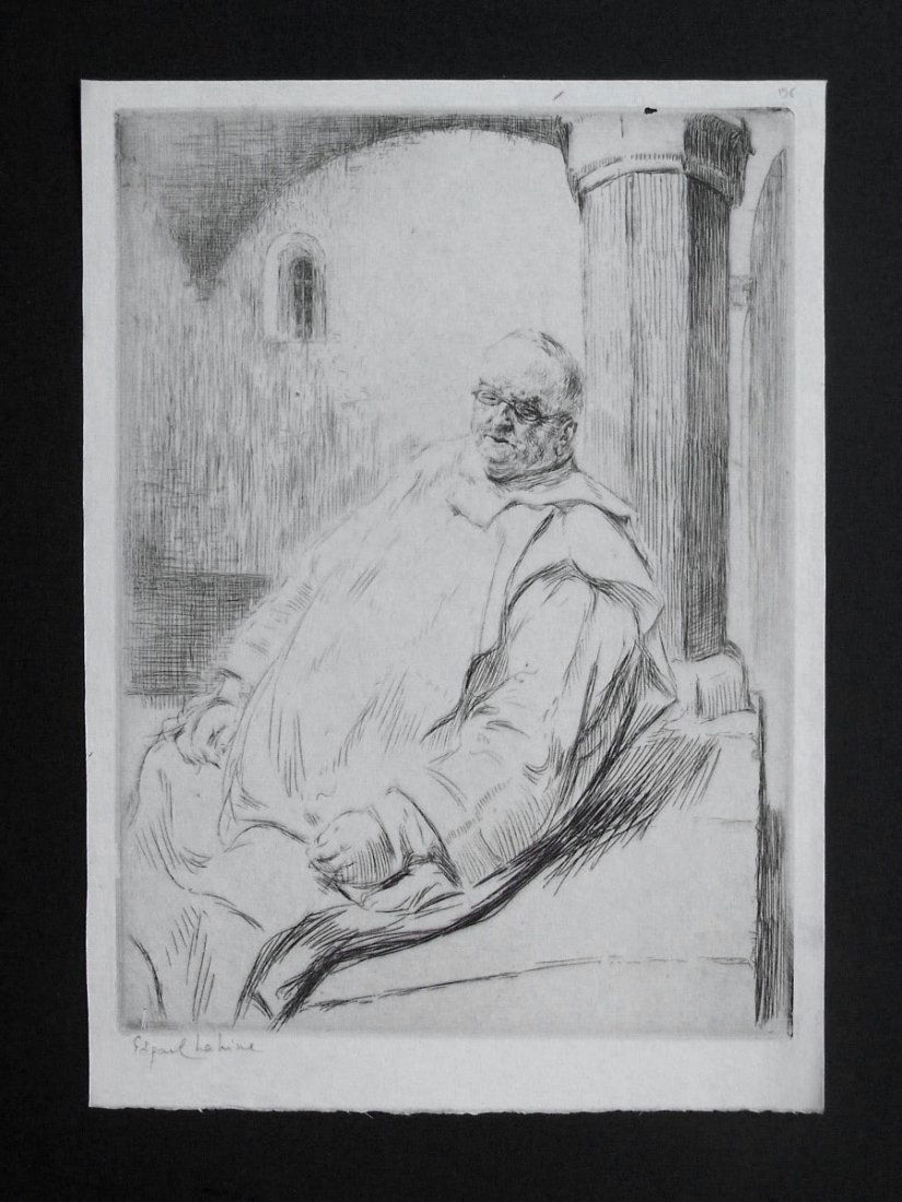 EDGAR CHAHINE H.Signed Etching Armenian 1906: EDGAR CHAHINE Venice 1874-1947 France (Armenian / French / Italian) Title: Don Pio, 1906 Technique: Original Hand Signed Colour Etching on Hollande paper Paper Size: 24 x 17 cm / 9.4 x 6.6 in Plate Si