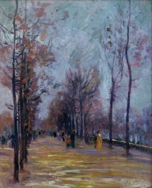 ELIE PAVIL Signed Oil Painting Ukrainian Russian Art: ELIE ANATOLE PAVIL 1873-1948 Odessa 1873-1944 (Ukrainian / Russian / French) Title: Walk Along the Seine in Cours-la-Reine, Paris Technique: Original Signed Oil Painting on canvas Size: 41 x 35 cm / 1