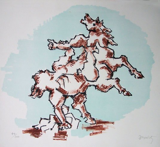 JACQUES LIPCHITZ Hand Signed Numbered Lithograph: JACQUES LIPCHITZ 1891-1973 Druskieniki, Lituania 1891-1976 Capri (Lithuanian/French/American) Title: The Horse, 1967/1971 Technique: Original Hand Signed and Numbered Lithograph on II Bisonte vellum p