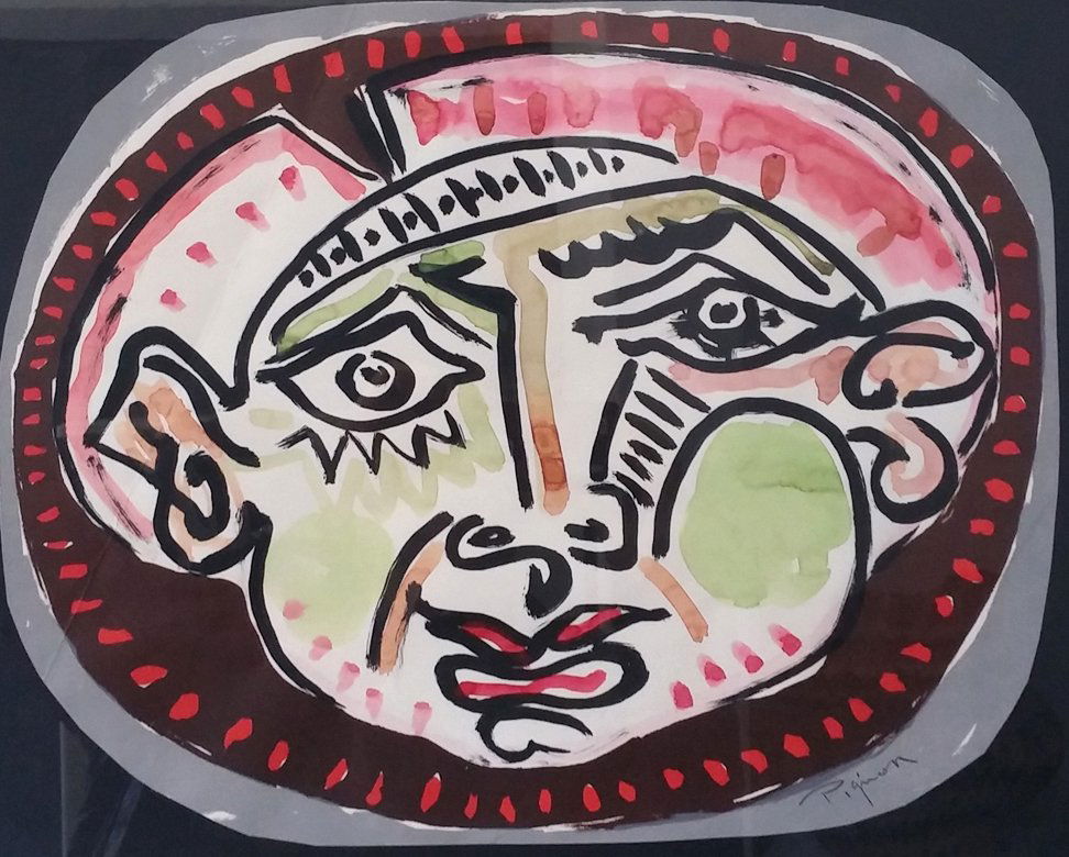 EDOUARD PIGNON Hand Colored Lithograph 1954 French: Ã‰DOUARD PIGNON 1905-1993 Bully-les-Mines, France 1905-1973 La Couture-Boussey, France (French) Title: Visage, 1954 Technique: Original hand signed Lithograph with extensive hand colouring in Water