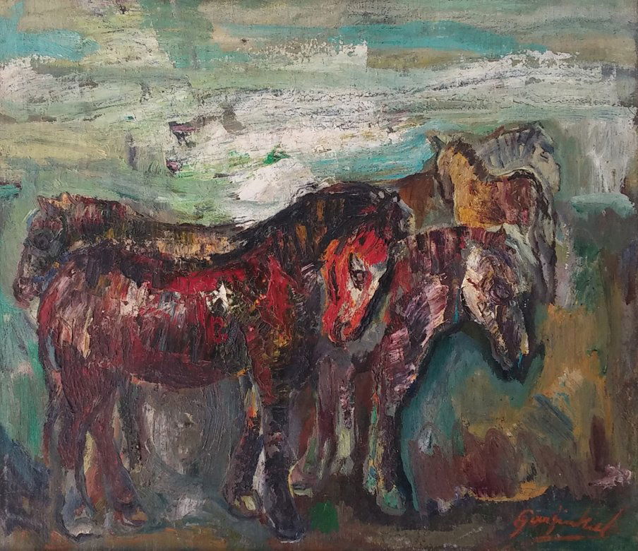 DAVID GARFINKIEL Signed Oil Painting Polish French: DAVID GARFINKIEL 1902-1970 Radom, Poland 1902 - 1970 Paris (Polish/French) Title: Horses Technique: Original Signed Oil Painting on canvas size: 65 x 54 cm / 25.6 x 21.3 in Additional Information: Thi