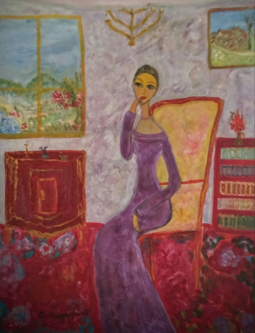 CHANA MORGENSZTERN Signed Painting Polish French Ecole: CHANA MORGENSZTERN 1913 - 1991 (Polish / French) Woman in an Interior oil on canvas signed and dated lower left 65 x50 cm Provenance: The collection of Uri and Rami Nehostan, the Art Museum in Ashdot