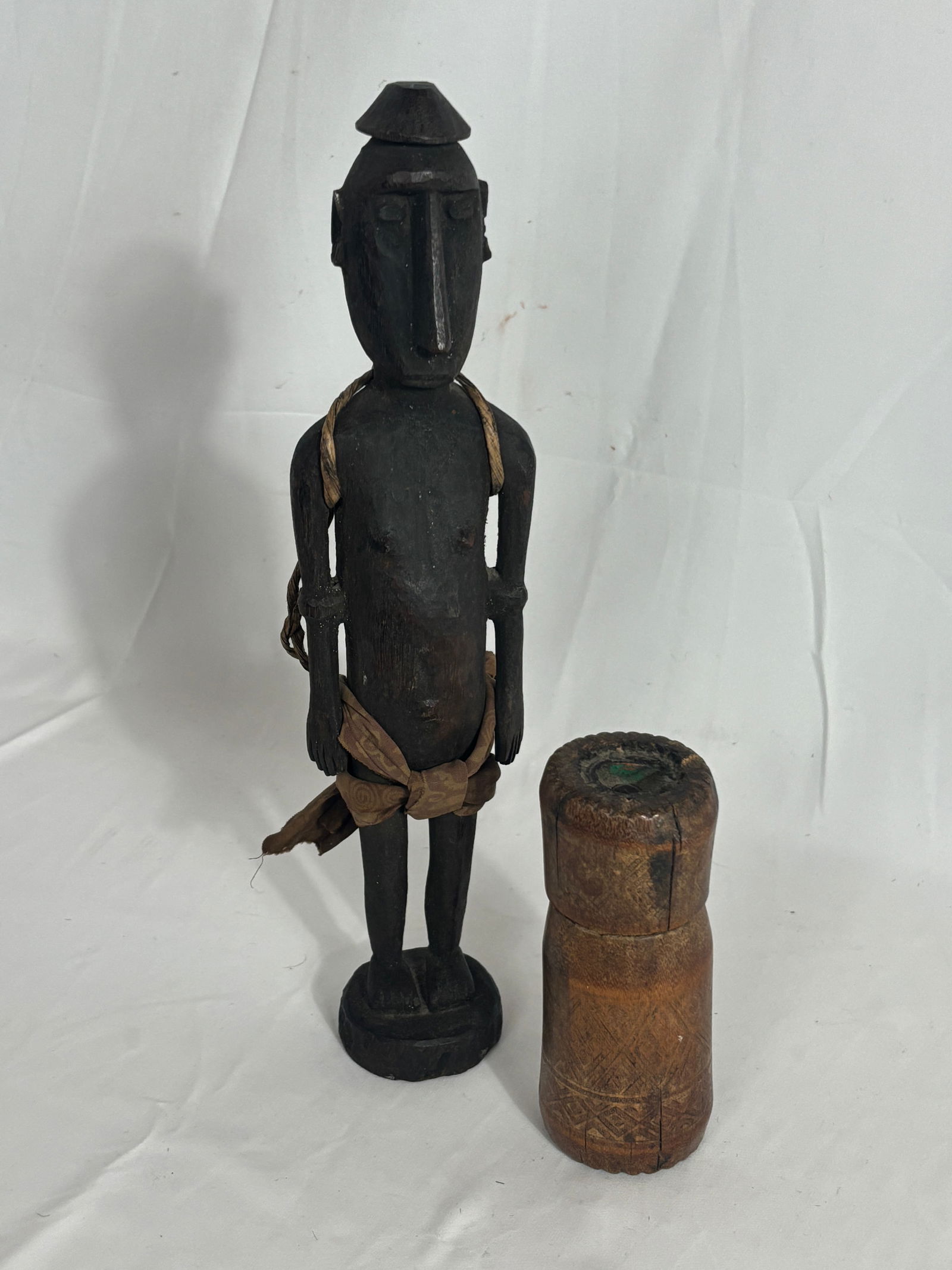 Indonesian Statue with embedded medallion drum: Unknown Artist