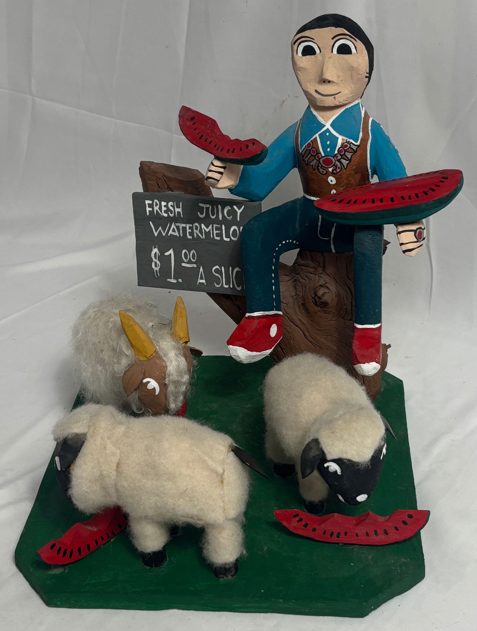 Fresh Watermelon, Navajo Folk Artist, Delbert Buck: Delbert Buck is a Navajo folk artist born in Shiprock to Wilford and Jenny Buck in September 1976. A self-taught artist, Buck began carving at the age of nine. His earliest creations were simple toy