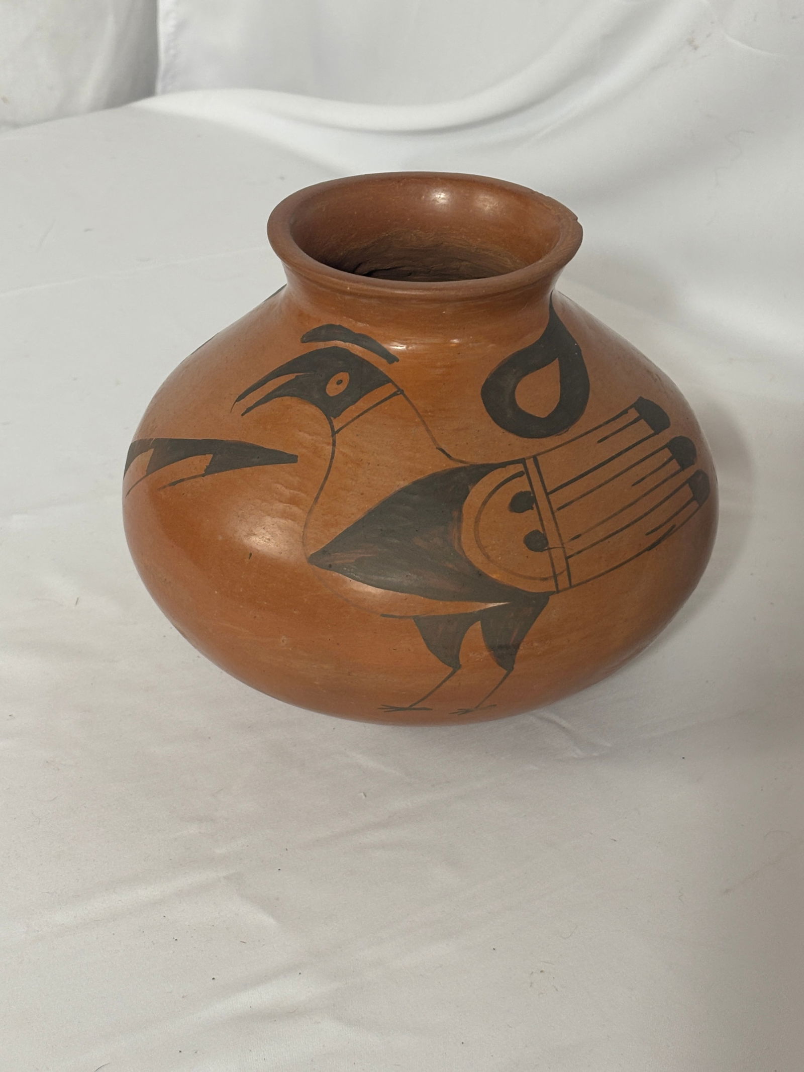 Bird Design, Hopi Redware Jar: Unknown Artist, Mid 20th Century, small chip on outside ring