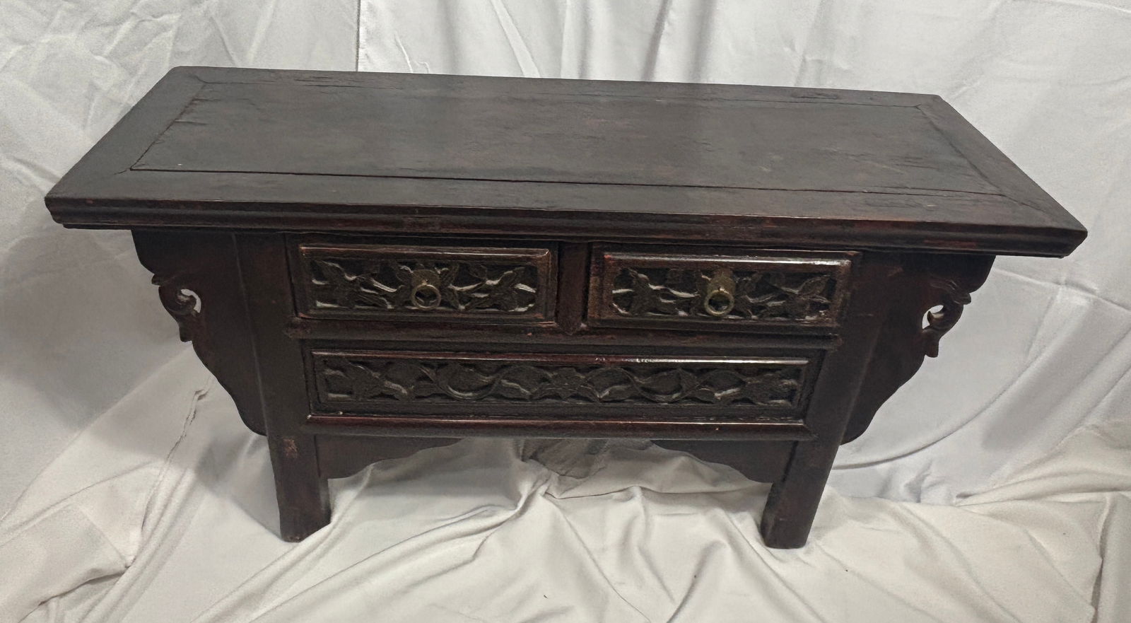 19th Century Hand Carved Alter Table, Stained Wood, China (1 of 4)
