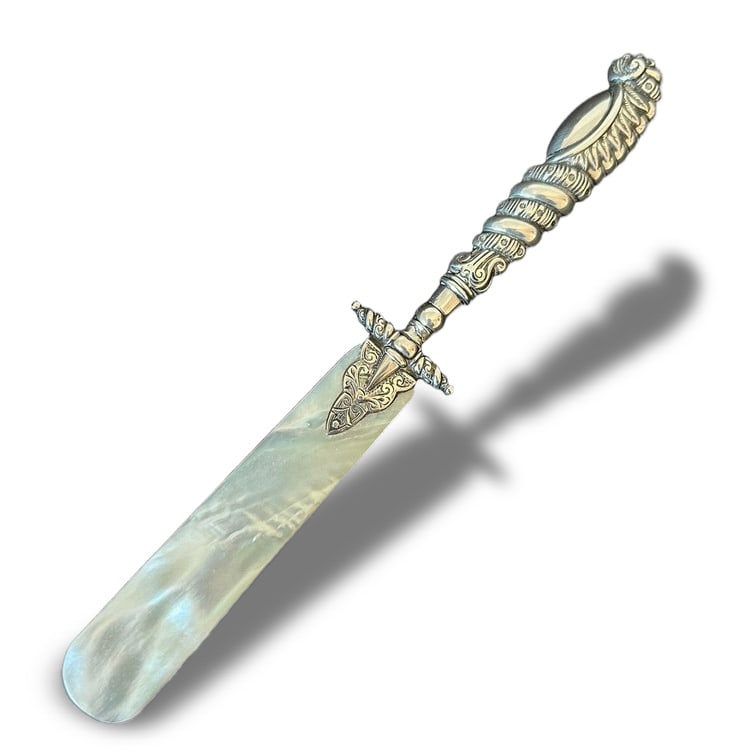 VICTORIAN STERLING SILVER MOTHER-OF-PEARL LETTER OPENER AND PAGE TURNER (1 of 1)