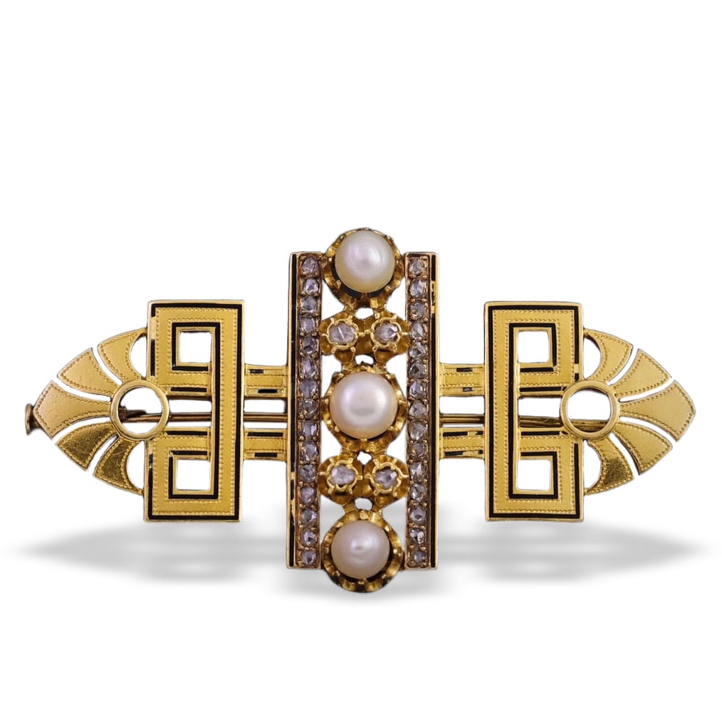LATE 19TH CENTURY 1880S 18K GOLD WILD PEARLS AND DIAMOND BROOCH (1 of 2)
