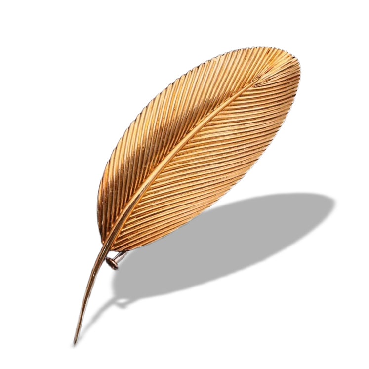 RETRO PERIOD 18K GOLD FEATHER BROOCH (1 of 3)