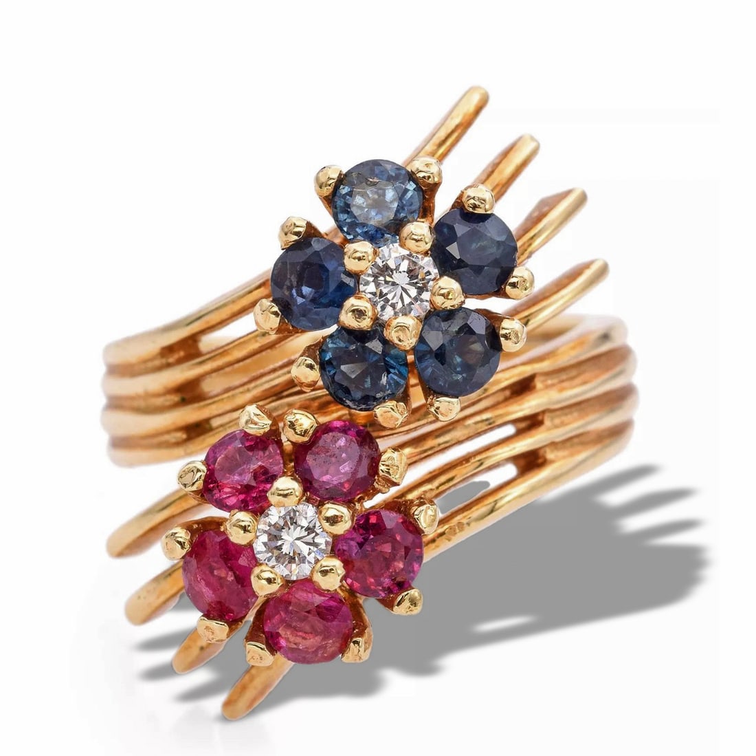 14K GOLD DIAMOND SAPPHIRE RUBY FLORAL RING (1 of 3)