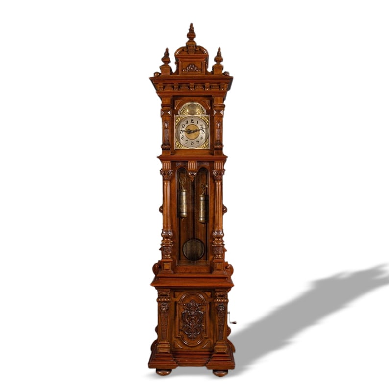 GERMAN ANTIQUE CLOCK: Dimensions: Length 73 cm (28 3/4 in), width 39 cm (15 3/8 in), height 272 cm (107 1/16 in). This monumental phonograph is a rare masterpiece that has stood the test of time for over a century. It capt
