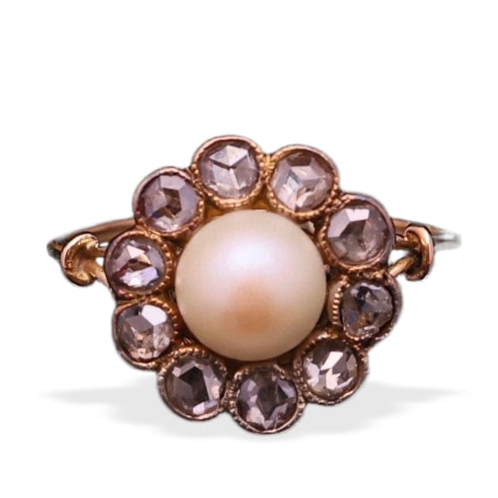 BELLE ÉPOQUE GOLD AND SILVER DIAMOND AND PEARL RING (1 of 2)