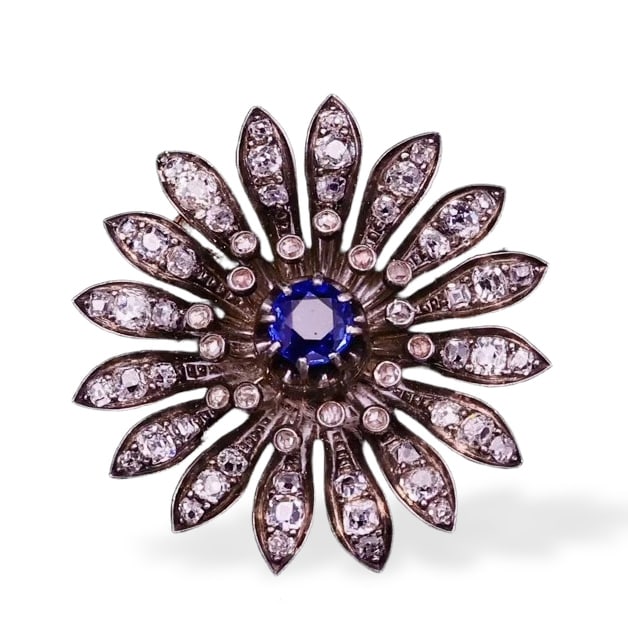 BELLE ÉPOQUE GOLD AND SILVER DAISY BROOCH (1 of 2)