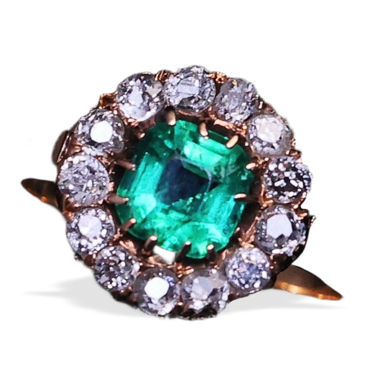 LATE 19TH CENTURY 14K GOLD DIAMOND EMERALD RING (1 of 1)