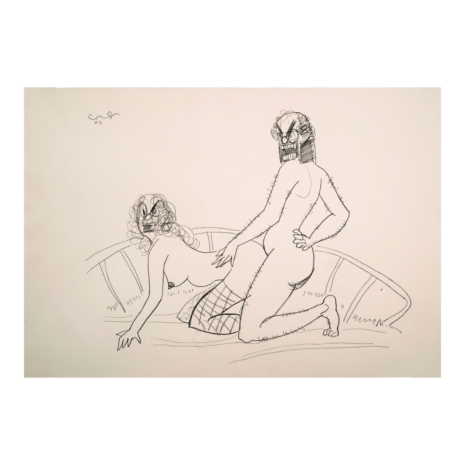 GEORGE CONDO (B.1957), ATTRIBUTED TO, PENCIL ON PAPER: Image Size: 24 x 17 3/4 in (61 x 45 cm) Signed (upper left) This painting comes with a COA issued by Artemis Gallery. This drawing exemplifies George Condo's distinctive fusion of grotesque figuration