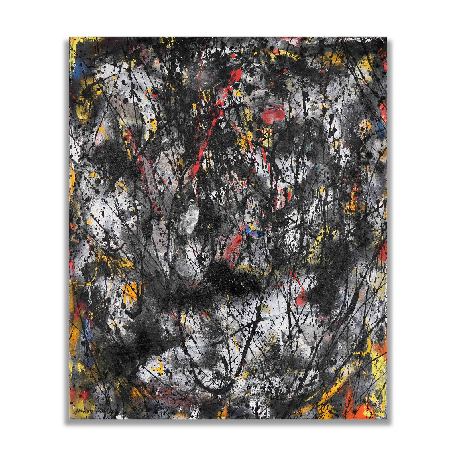 JACKSON POLLOCK (1912-1956), ATTRIBUTED TO, OIL, ENAMEL AND ALUMINUM PAINT ON CANVAS: Signed (lower left) Oil, enamel and aluminum paint on canvas Image Size: 30 1/4 x 25 in (76.5 x 63.5 cm) This painting comes with a COA issued by Artemis Gallery. Number 17 is a dynamic and viscerally