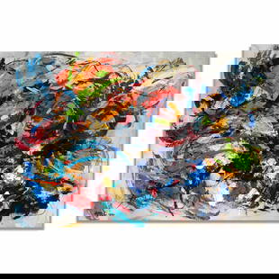 KAREL APPEL (1921-2006), ATTRIBUTED TO, OIL ON CANVAS: Image Size: 39 1/4 by 27 1/2 (100 by 70 cm inches) Signed (lower left) Karel Appel (1921-2006) was a Dutch painter, sculptor, and poet known for his vibrant and expressive works that embodied the spir