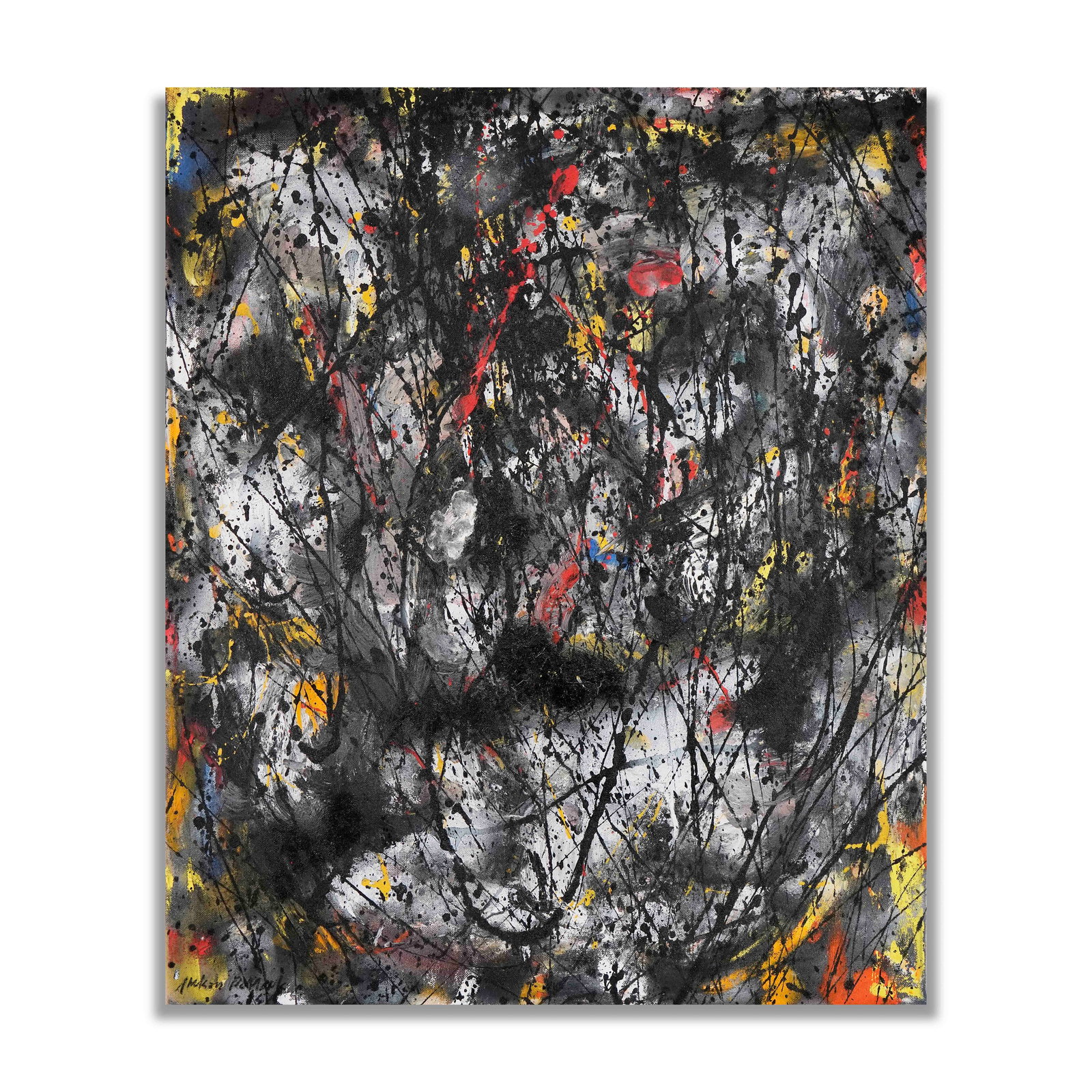 JACKSON POLLOCK (1912-1956), ATTRIBUTED TO, OIL, ENAMEL AND ALUMINUM PAINT ON CANVAS: Signed (lower left) Oil, enamel and aluminum paint on canvas Canvas Size: 30 1/4 x 25 in (76.5 x 63.5 cm) This painting comes with a COA issued by Artemis Gallery. Number 17 is a dynamic and viscerall
