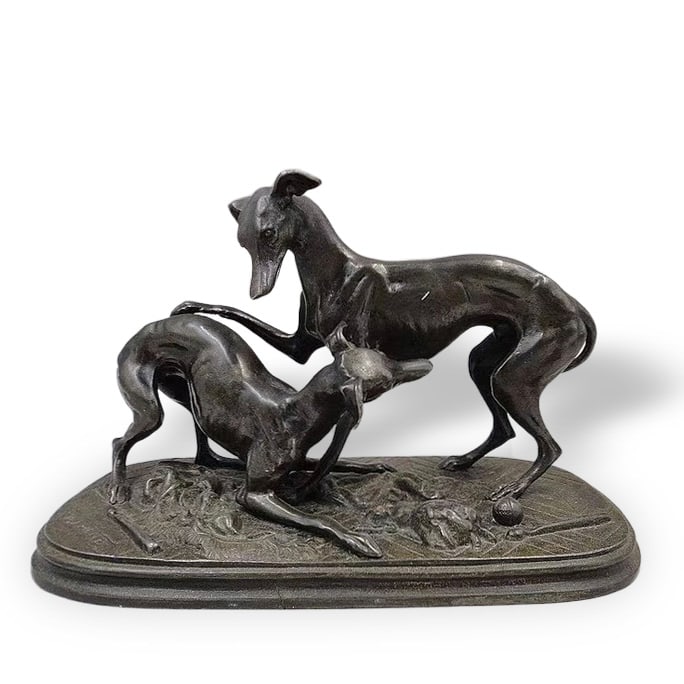 1850 FRENCH MASTERPIECE PIERRE JULES MENE TIN SCULPTURE: 1850 FRENCH MASTERPIECE PIERRE JULES MENE TIN SCULPTURE Dimensions: 19cm x 9cm x 12cm (7 1/2 x 3 1/2 x 4 3/4 inches). This is a French antique from 1850, crafted by the famous artist Pierre Jules Mene