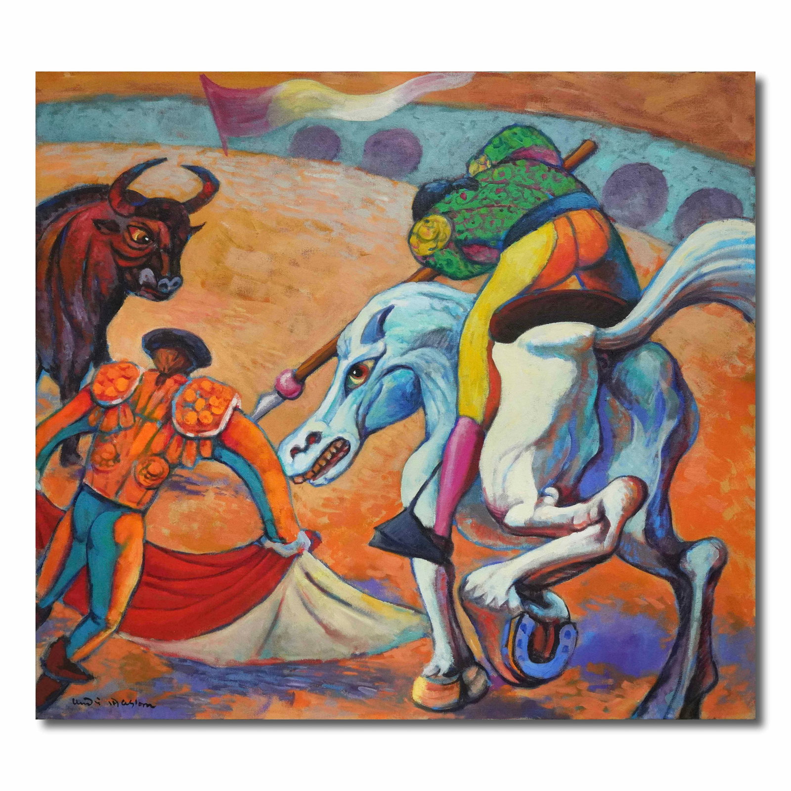 ANDRÉ MASSON (1896-1987), ATTRIBUTED TO, OIL ON CANVAS: Canvas Size: 100 x 90 cm (39 3/8 x 35 3/8 in) Signed (lower left) This painting comes with COA. André Masson (1896-1987) was a key figure in the Surrealist movement, renowned for his free-flowing lin