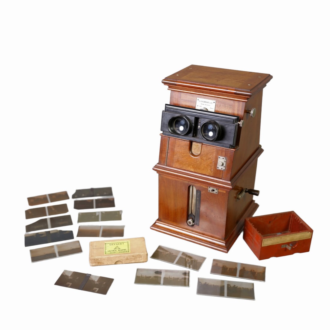 1905 FRENCH HAND-CRANK 3D STEREOSCOPIC VIEWER WITH LANTERN SLIDES (1 of 5)