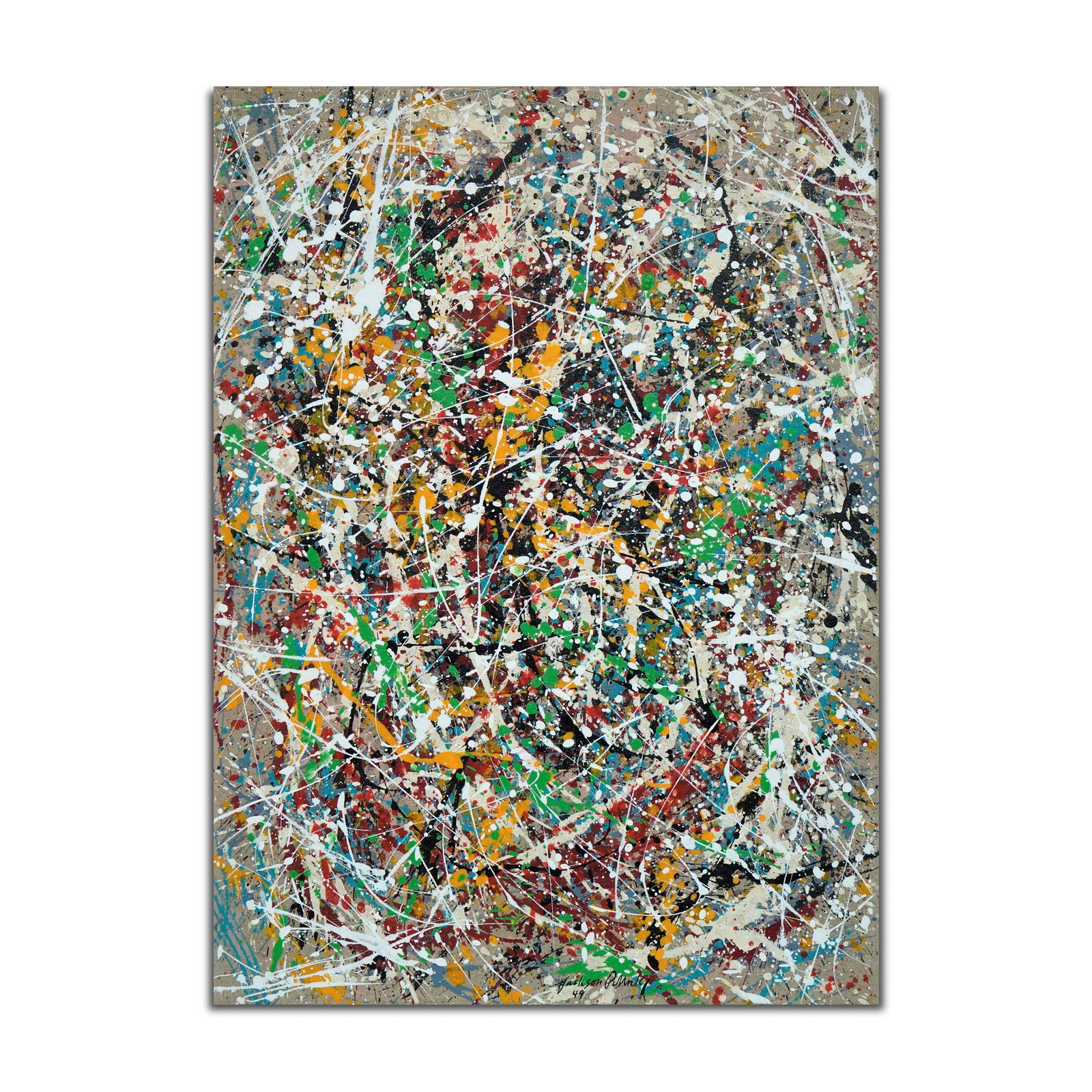 JACKSON POLLOCK (1912-1956), ATTRIBUTED TO, OIL AND ENAMEL ON CANVAS: JACKSON POLLOCK (1912-1956), ATTRIBUTED TO, OIL AND ENAMEL ON CANVAS Signed (lower) Image dimensions: 78.7 x 57.2 cm (31 x 22 1/2 in) This painting comes with COA. Jackson Pollock, one of the most inf