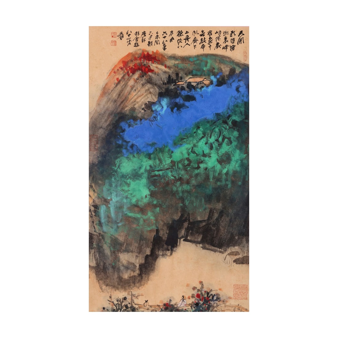 ZHANG DAQIAN (1899-1983), ATTRIBUTED TO, INK AND COLOR ON PAPER (1 of 3)