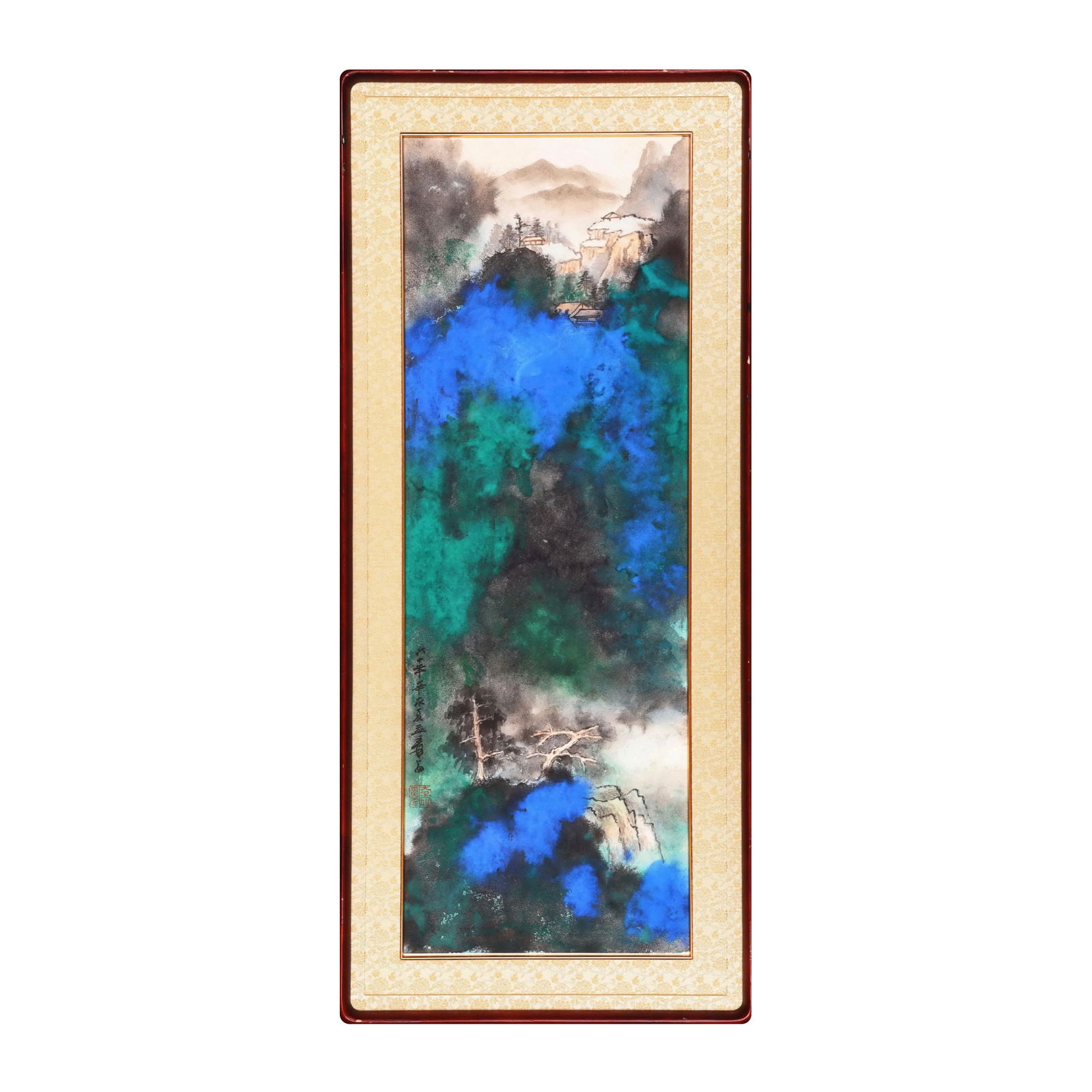 ZHANG DAQIAN (1899-1983), ATTRIBUTED TO, INK AND COLOR ON PAPER: Image Dimensions: 37 x 16 7/8 in (94 x 43 cm), framed 42 7/8 x 19 in (109 x 48 cm) Zhang Daqian, one of the most celebrated Chinese artists of the 20th century, was renowned for his versatility, rangi