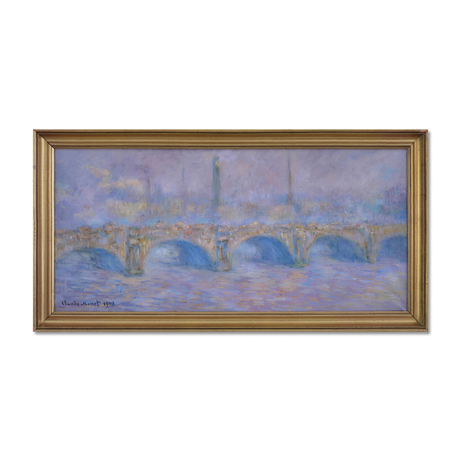 CLAUDE MONET (1840-1926), ATTRIBUTED TO, OIL ON CANVAS: Signed (lower left) Image Dimensions: 13 3/4 x 29 1/2 in (35 x 75 cm) Frame Image Dimensions: 32 1/4 x 16 1/2 in (82 x 42 cm) This painting comes with COA. Claude Monet, the founding figure of French