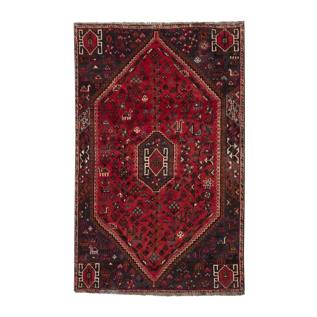 SHIRAZ TRIBAL PERSIAN RUG WITH LARGE DIAMOND MEDALLION, C.1960 (1 of 3)
