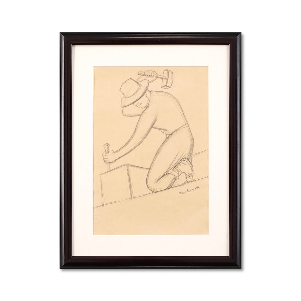 DIEGO RIVERA (1886-1957), ATTRIBUTED TO, PENCIL ON PAPER: Signed (lower right) Image Dimensions: 15 x 10 3/8 in (38 x 26.5 cm) This painting comes with COA. This refined drawing by Diego Rivera, created in 1944, captures the essence of the artist's lifelong