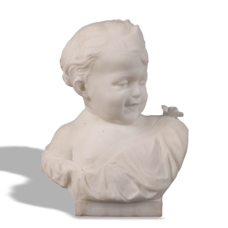 19TH CENTURY FRENCH CARRARA MARBLE SCULPTURE "CHILD AND BUTTERFLY" (1 of 3)