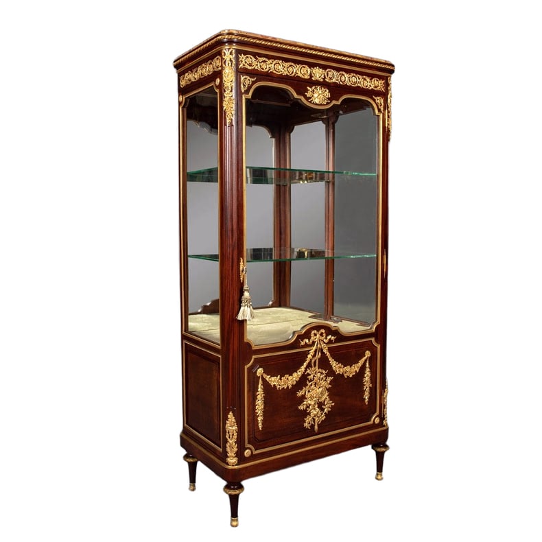 19TH CENTURY LOUIS XVI STYLE GILT-BRONZE DECORATED DISPLAY CABINET (1 of 2)