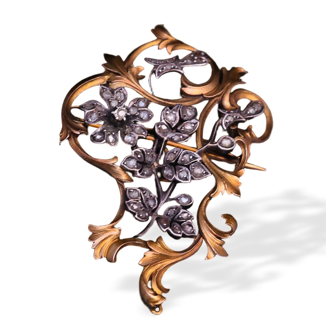 EARLY ART NOUVEAU GOLD, SILVER AND DIAMOND BROOCH/PENDANT COMBO (1 of 2)