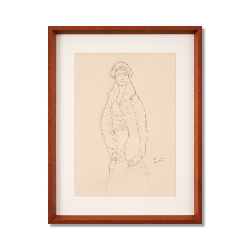 GUSTAV KLIMT (1862-1918), PENCIL ON PAPER: Signed (lower right) Image Dimensions: 14 3/4 x 10 3/8 in (37.6 x 26.4 cm) Framed Dimensions: 19 3/4 x 15 3/8 in (50 x 39 cm) This painting comes with COA. Gustav Klimt stands as one of the most influ