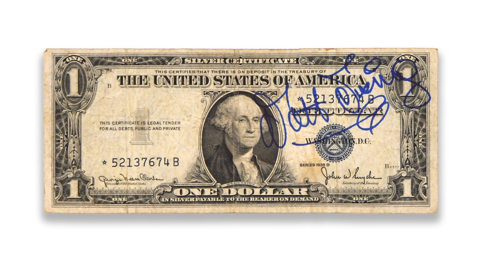 WALT DISNEY - SIGNED ONE-DOLLAR SILVER CERTIFICATE IN BLUE INK (1 of 2)