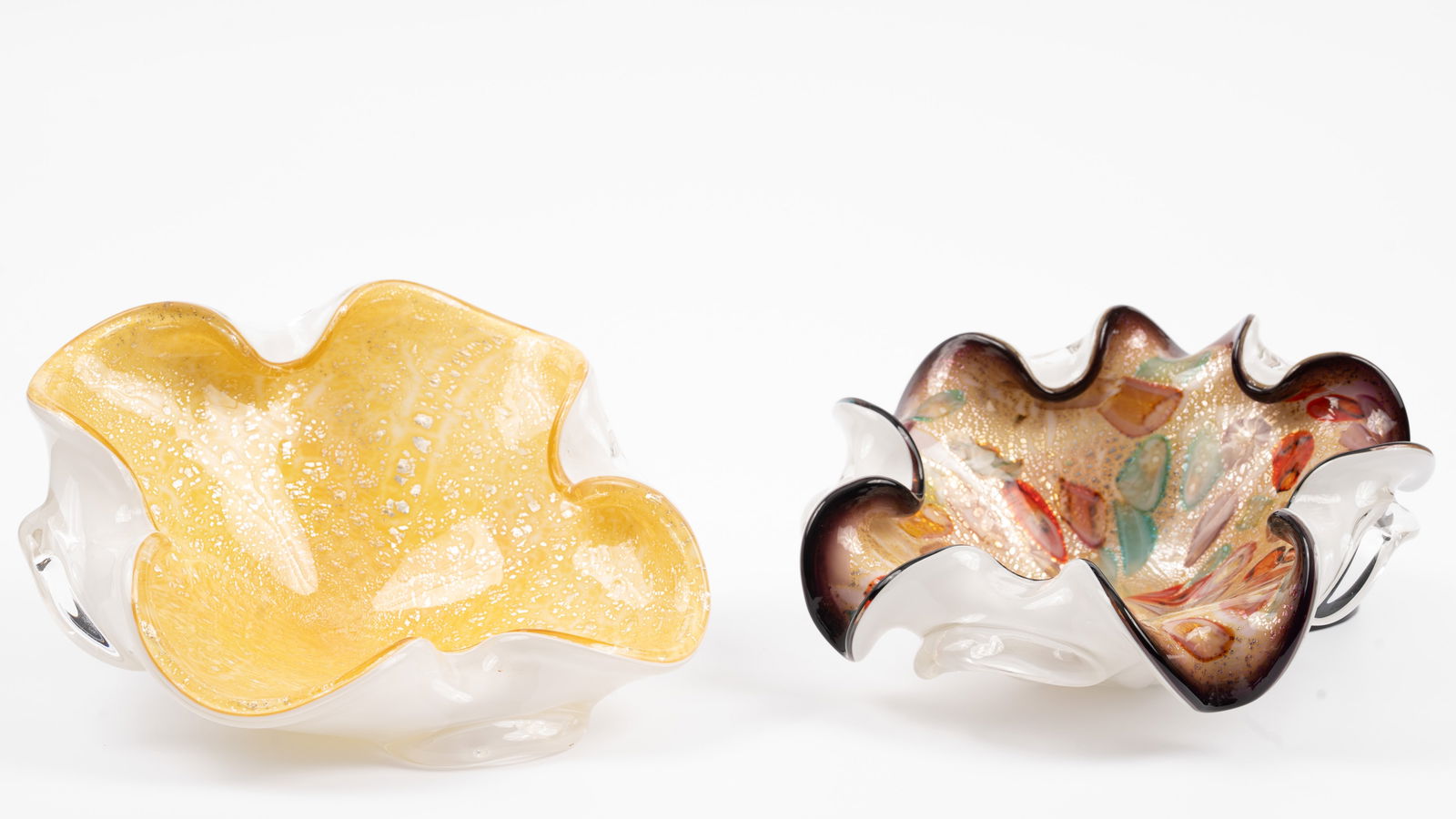 Mid Century Modern Murano Art Glass 2pc Ruffled Bowl Set (1 of 7)