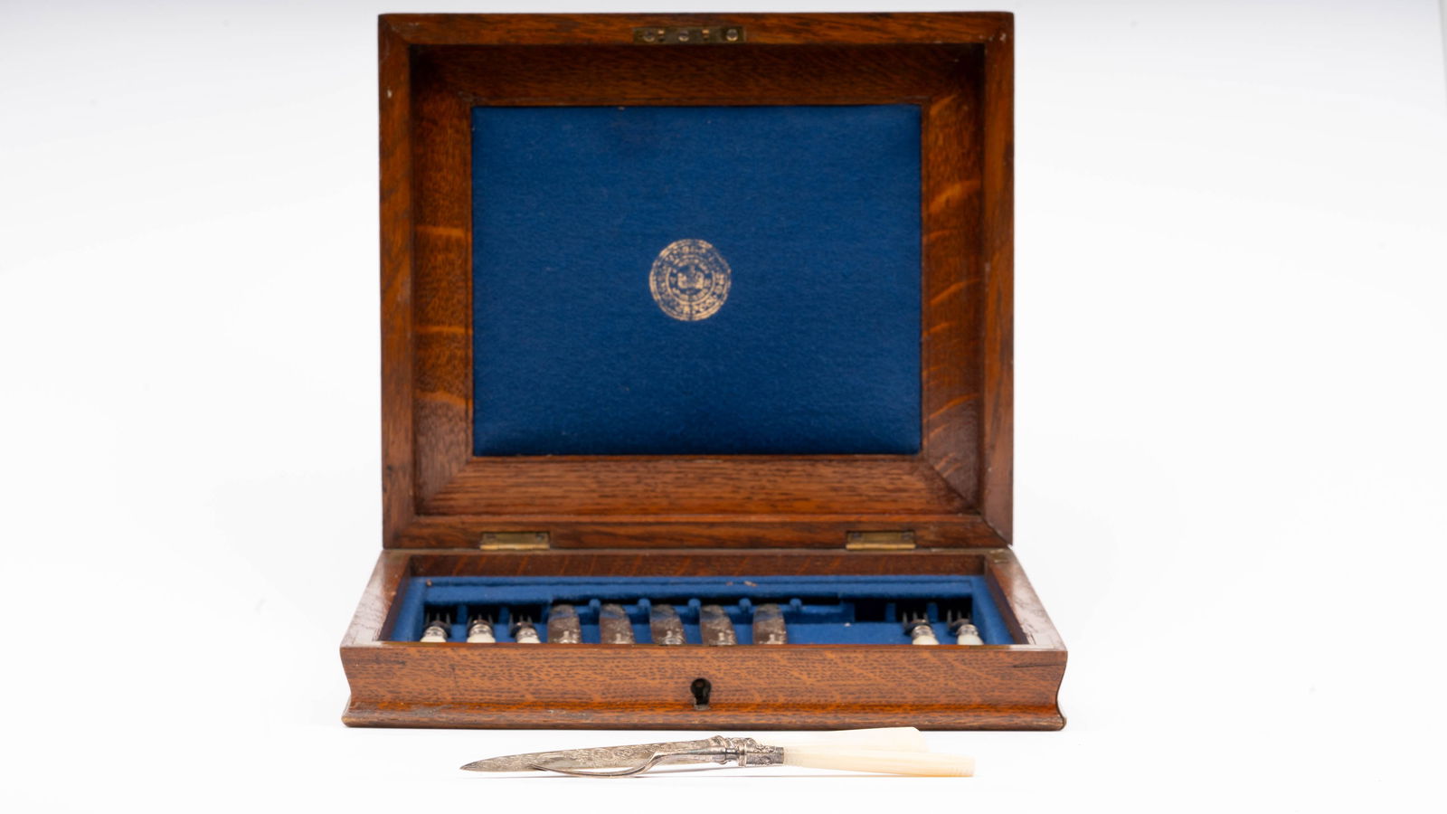 1905 Harrison Fisher Sterling W/Mother of Pearl handled Fish Set in Box (1 of 10)